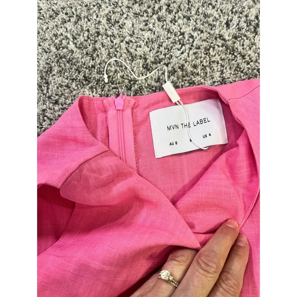 MVN THE LABEL Femme Pink Linen Blend Wide Leg Crop Overlay Jumpsuit US 4 NEW